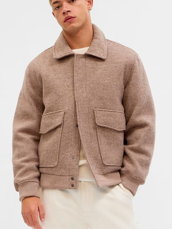 tan wool bomber jacket