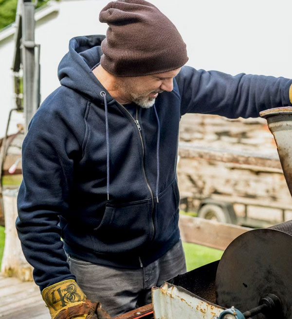 man wearing blue hoodie