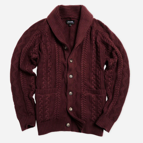 red shawl collar cardigan