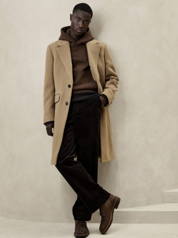 man wearing a wool topcoat