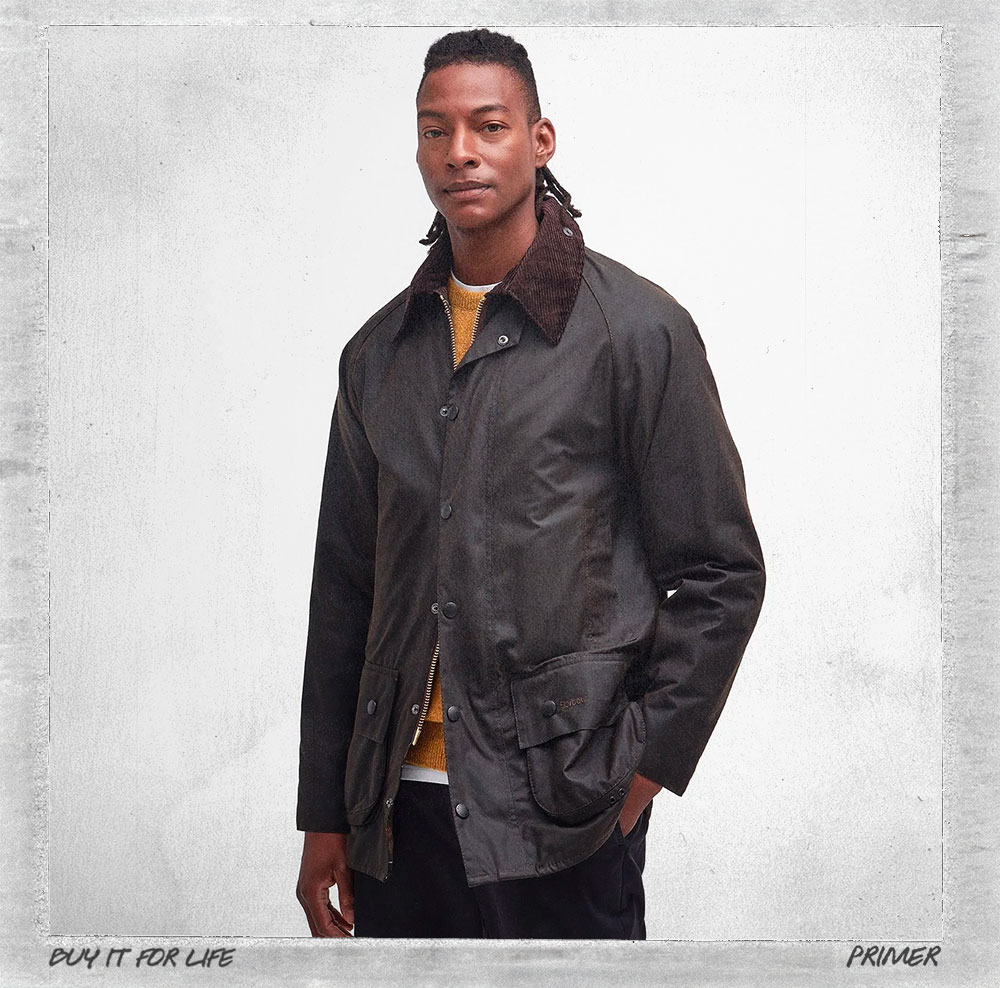 man wearing a barbour coat