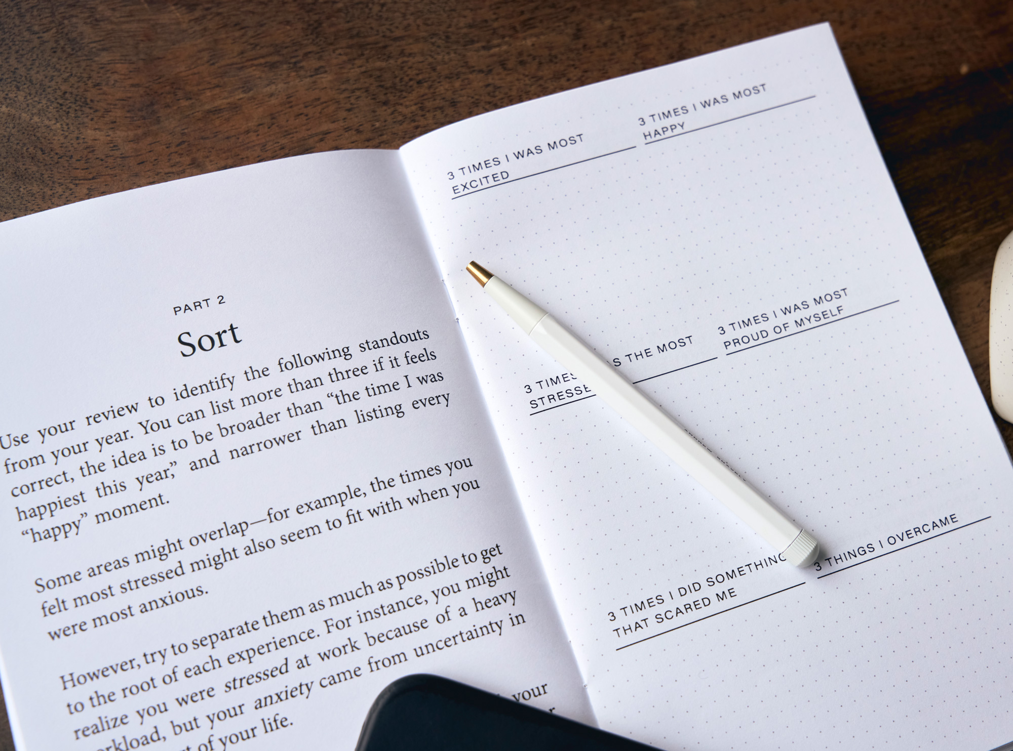 close up of year end reflection journal