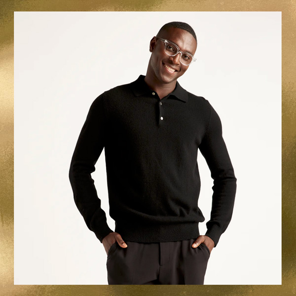 man wearing cashmere sweater polo
