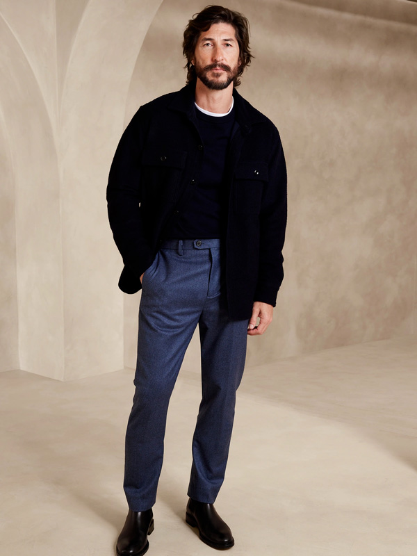 man wearing blue dress pants