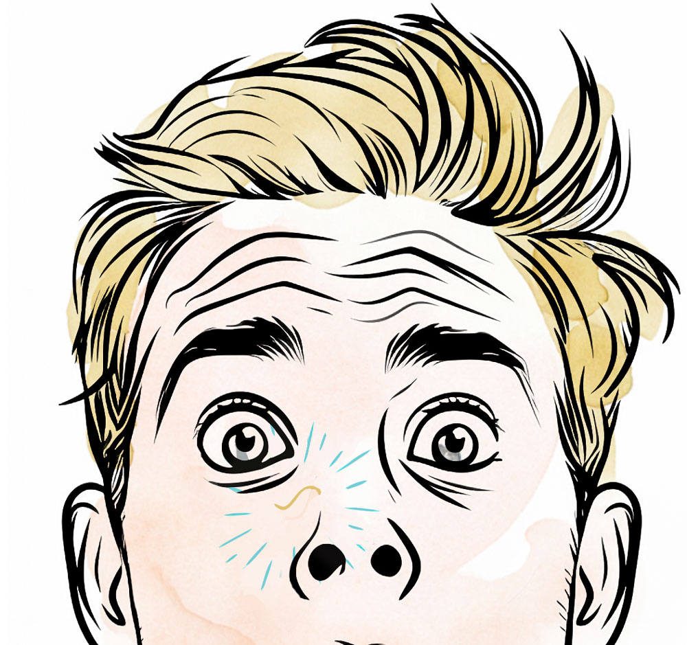illustration of a hair growing out of the side of man's nose
