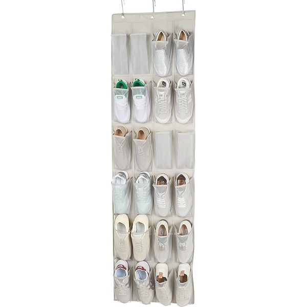an over the door hanging shoe organizer
