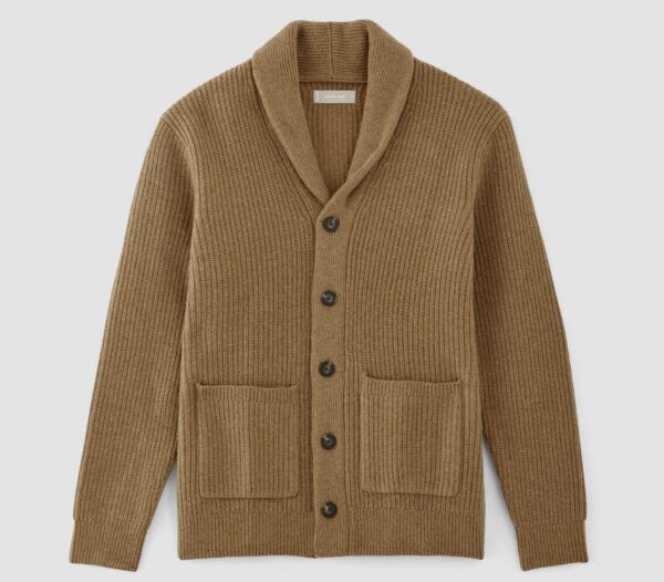 a merino wool shawl collar cardigan