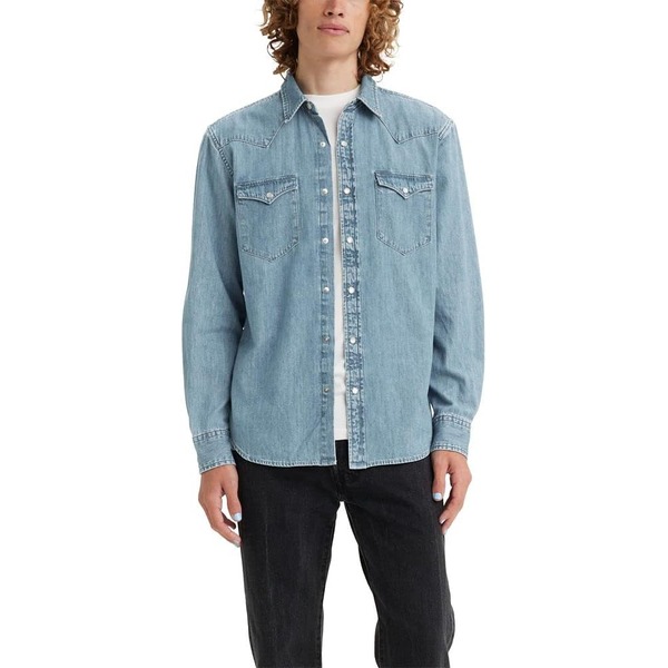 a man wearing a western style denim shirt