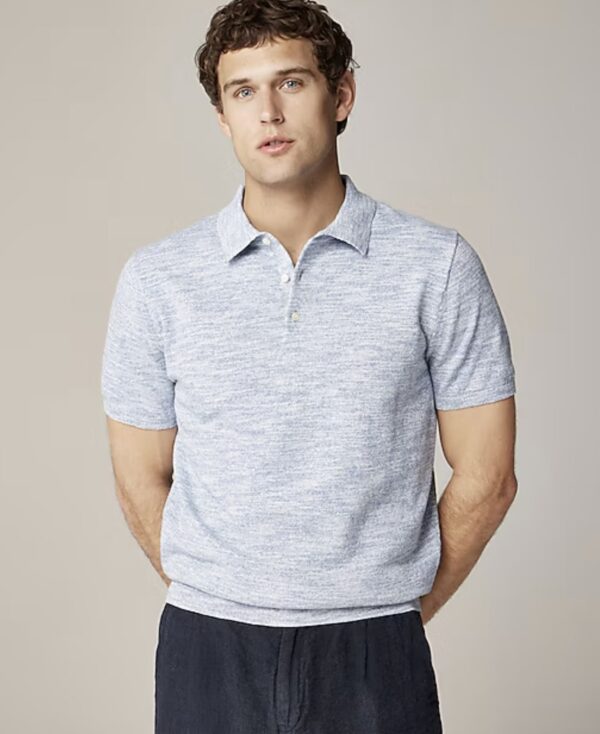 a man wearing a short sleeve sweater polo shirt