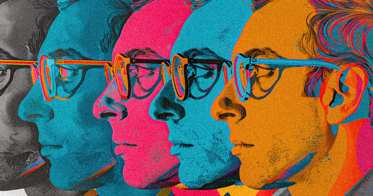 a collage of a man's head in different colors