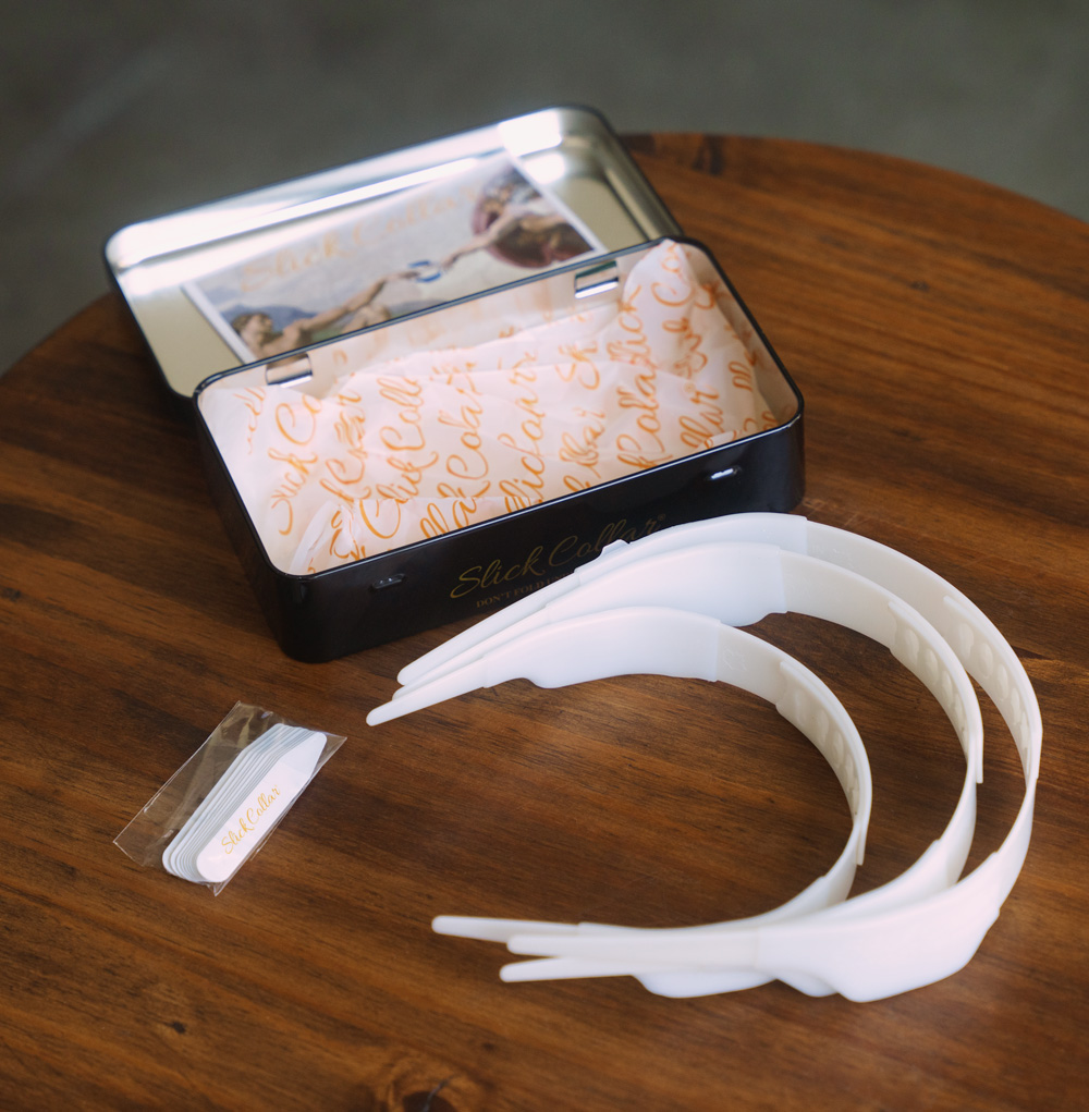 3 Slick Collars, 10 collar stays, and travel box