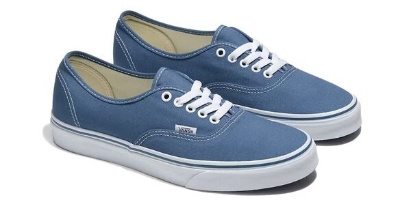 a pair of low top lace up canvas sneakers