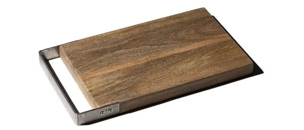 a wood and steel cutting board kitchen item