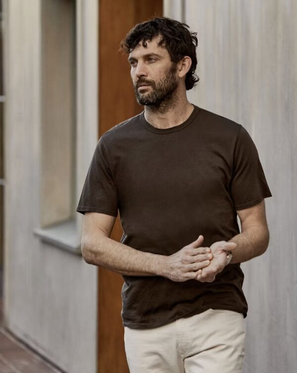 man wearing a crew neck shirt