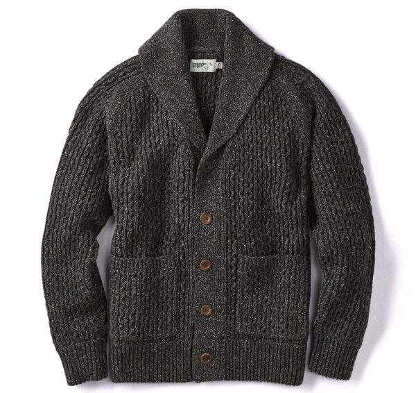 a gray cardigan sweater