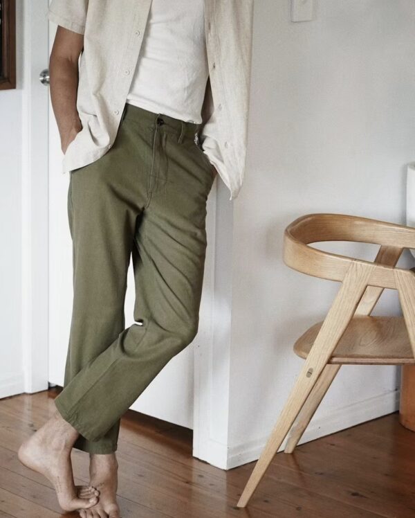 a man wearing fatigue style pants