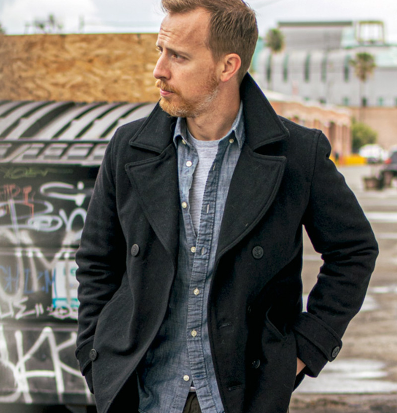 Andrew wearing a chambray shirt from J.Crew