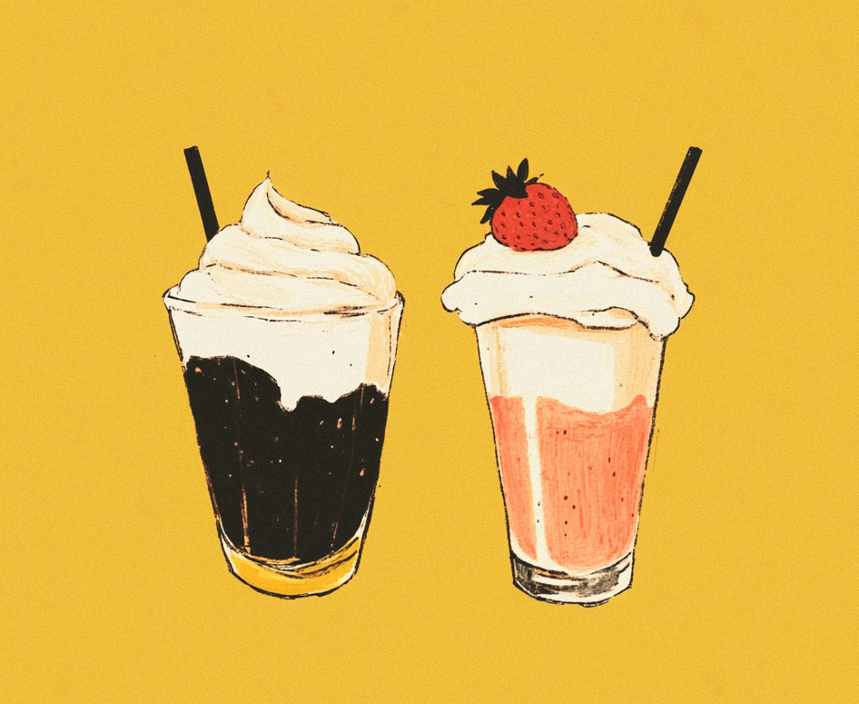 illustration of two milkshakes on a yellow background
