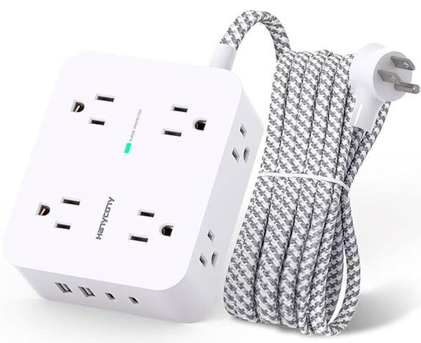 a surge protector power strip with 8 outlets