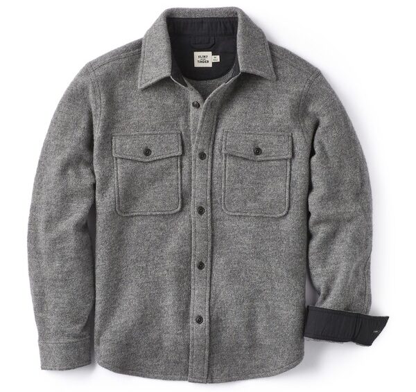 a gray boiled wool shirt jacket