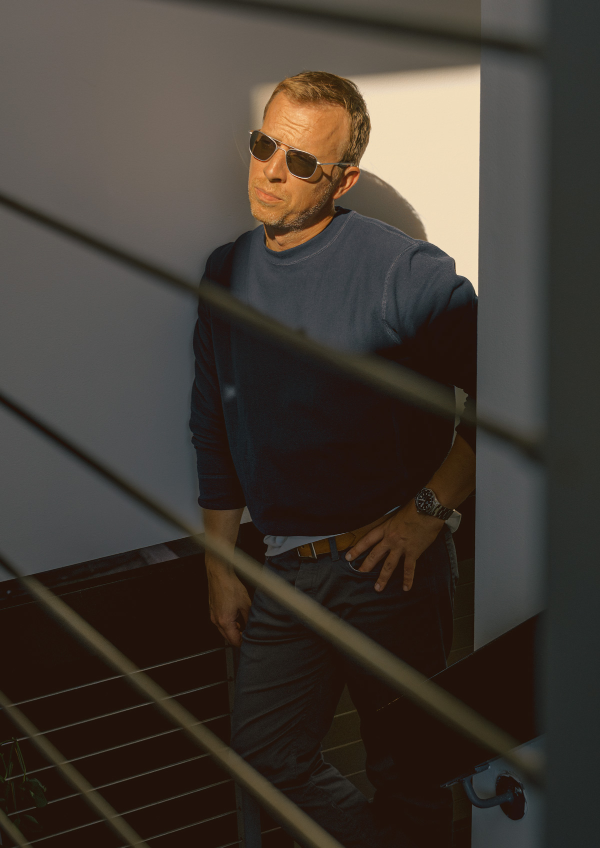 andrew wearing randolph engineering square frame avaitor sunglasses