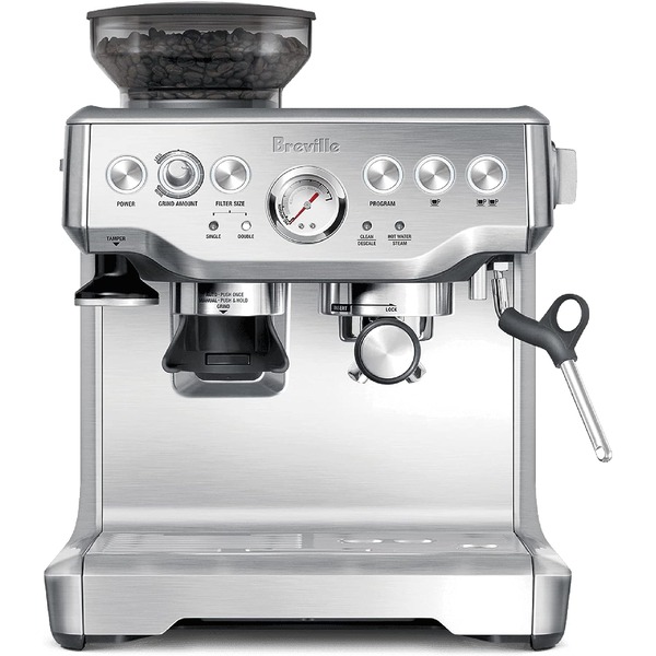 stainless steel coffee maker machine with coffee grinder and milk frother