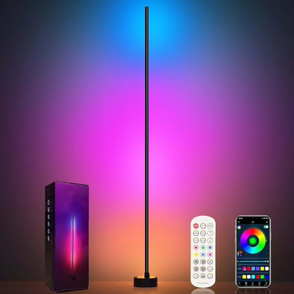 a corner floor smart lamp with color ambiance control