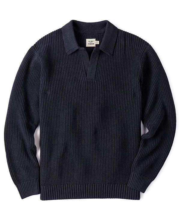 a long sleeve sweater polo shirt with a Johnnie style collar