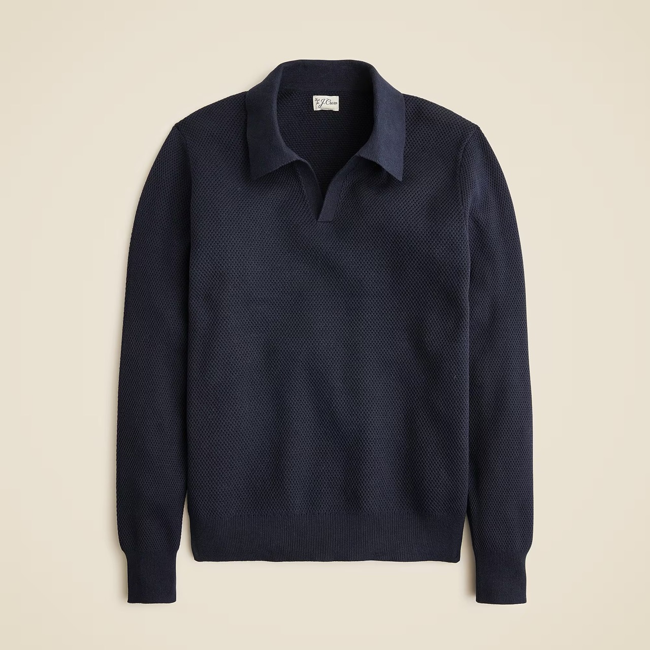 long-sleeve cotton mesh-stitch johnny-collar sweater-polo