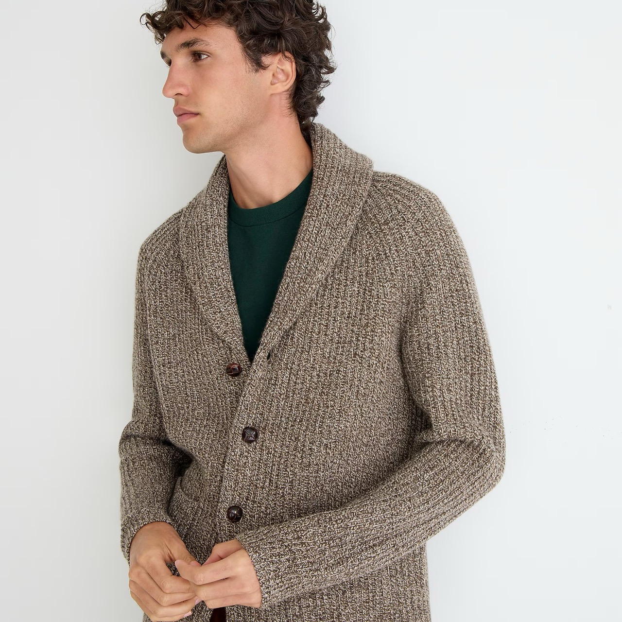 rugged merino wool-blend cardigan sweater