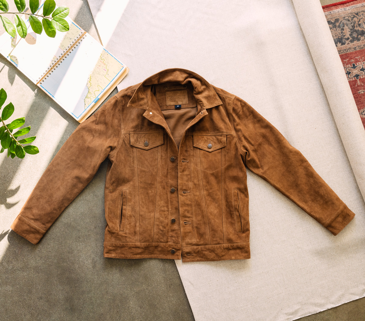 tan suede trucker jacket by thursday boot co