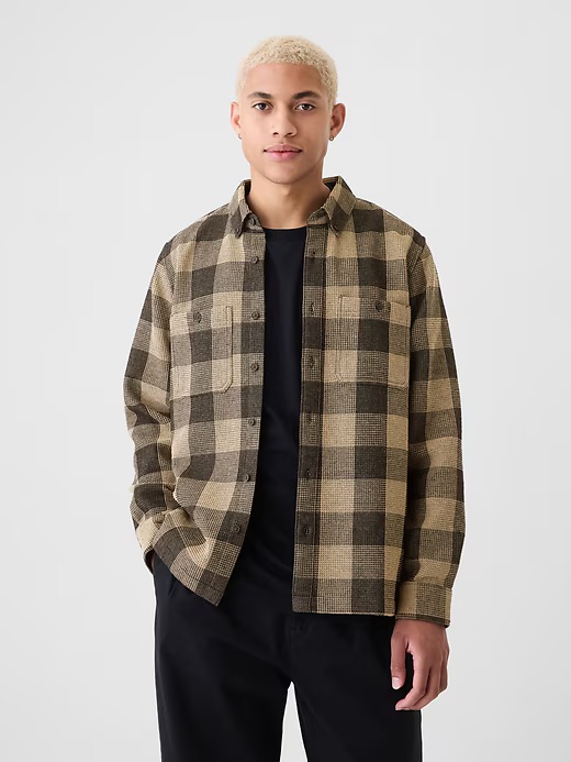 waffle knit flannel shirt