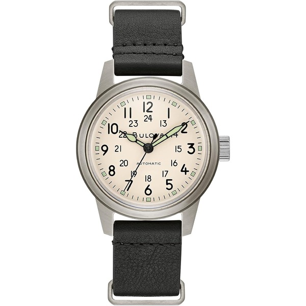 a stainless steel and leather strap watch