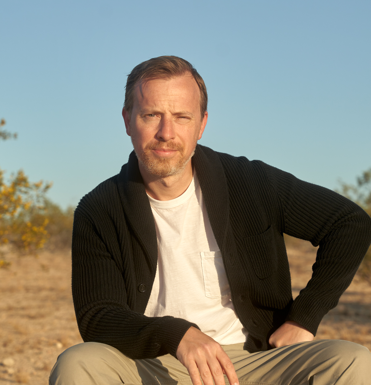 andrew wearing a shawl collar instead of a hoodie