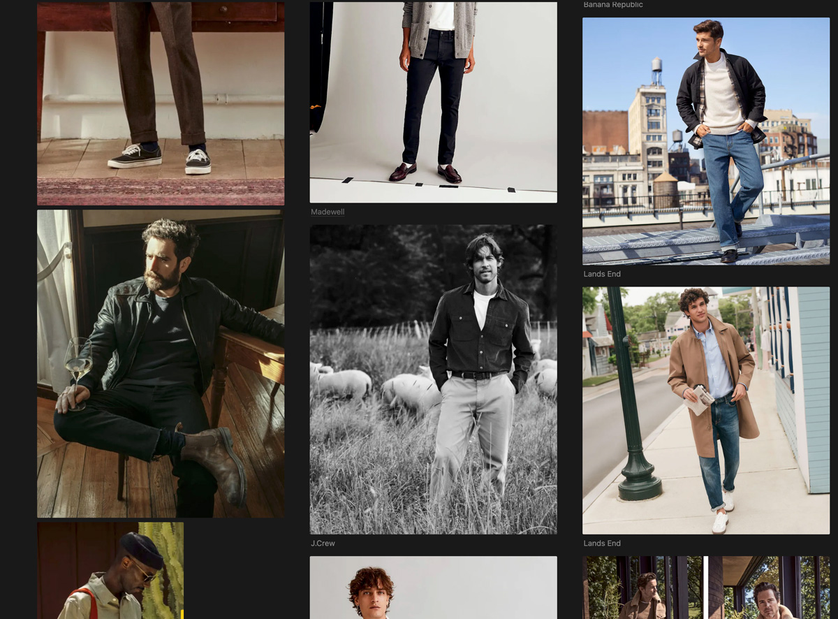 screenshot of a men's style moodboard in Notion