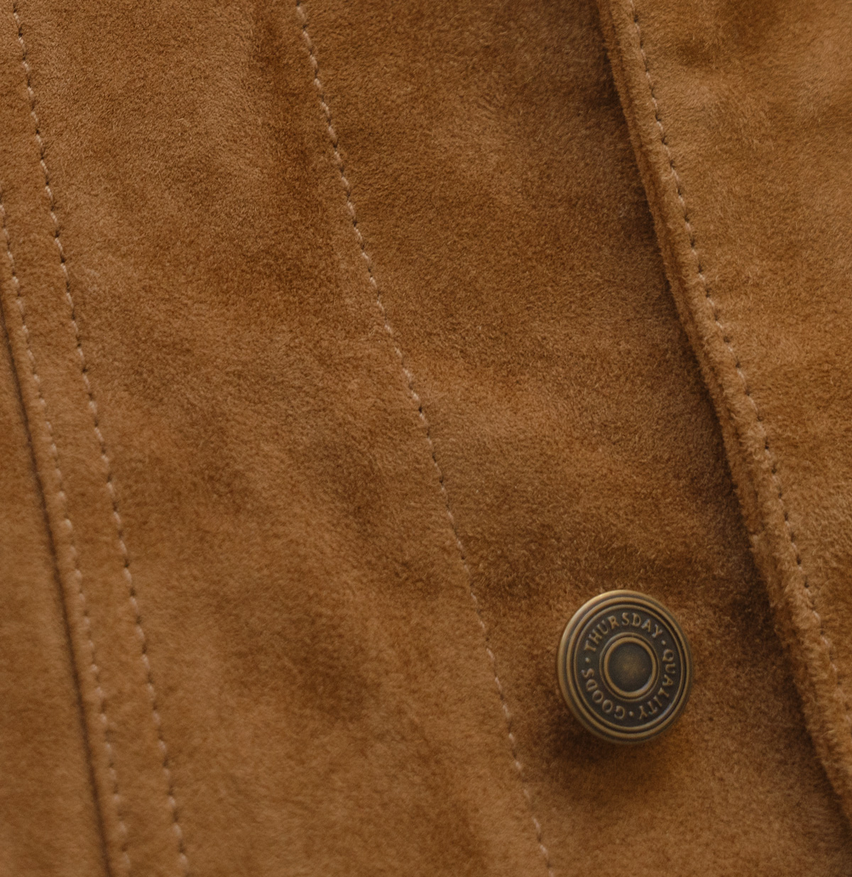 close up of suede trucker jacket from thursday