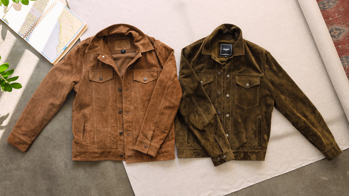 Left: Thursday Boot Co. Suede Trucker Right: Todd Snyder Dylan Suede Trucker Jacket