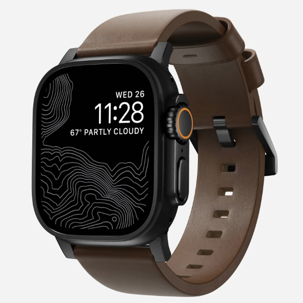 an apple watch with replacement leather strap