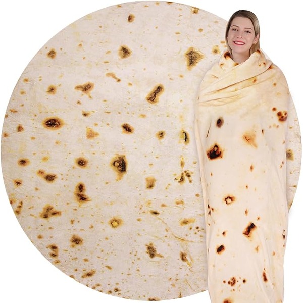 a large flannel blanket with burrito print novelty item