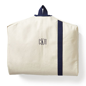 a canvas garmet bag with monogramming