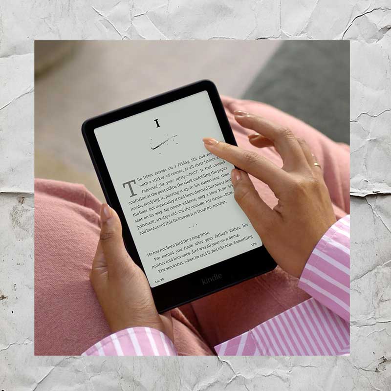 woman reading a kindle