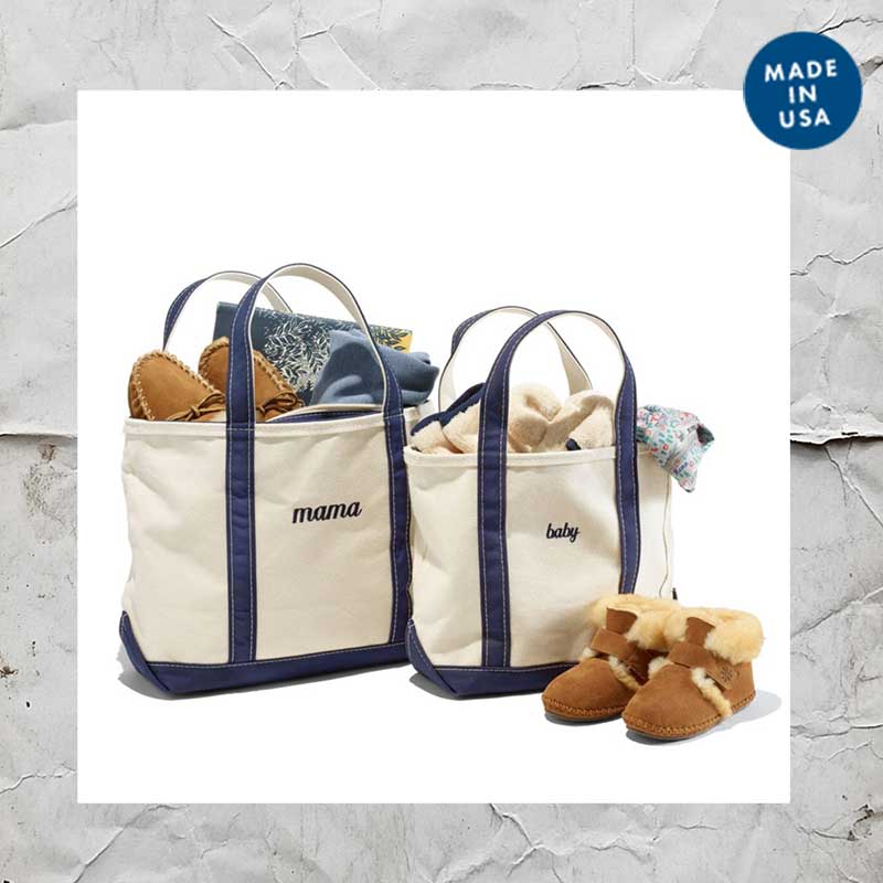 2 blue and white bags with things in them