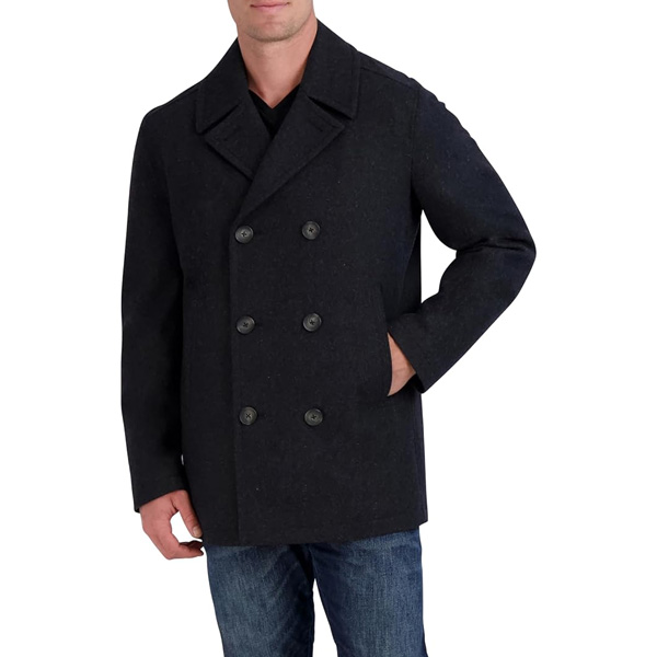 man wearing charcoal pea coat