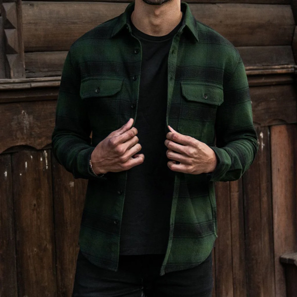 green and black flannel check shirt