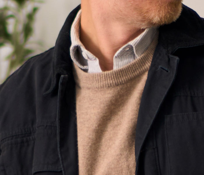 close up of gray striped oxford shirt