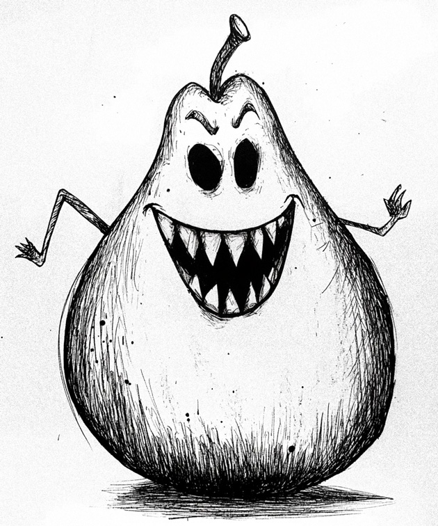 illustration of a scary looking pear