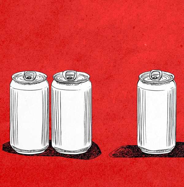 3 cans of soda with one missing