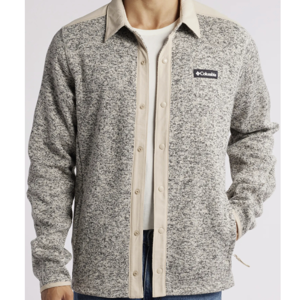 a man wearing a zip front sweater shirt jacket