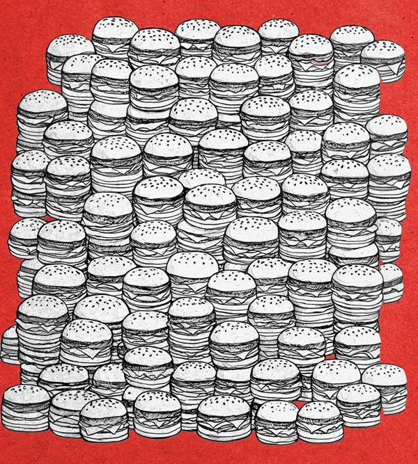 hundreds of hamburgers