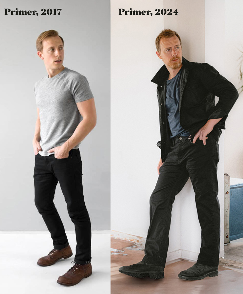 before and after with skinny jeans and looser jeans how trends change